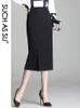 Tais como su saias primavera verão feminino preto malha cintura alta envoltório saia S-3XL tamanho meados longo lápis saia feminina 240111
