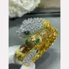 Golden Three Ring Princess Snake V Gold Plated Inlaid Green Eye Diamonds Exaggerate Living Bracelet High End Exquisite