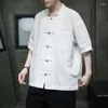 Heren casual shirts zomer heren modieuze Chinese stijl korte mouw katoenen plaat knop Tang Wear