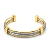 European and American Stainless Steel Braided Wire Rope Hollow Bangles Open Ins Style Retro Gold Steel Bracele 240110