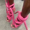 Sandaler Summer Square Toe High Heels mode Kvinnor över storlek skosnören Peep Feet Ring Winding Tape Stiletto Pumpar