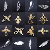 Charms 5st/Lot Hollow Feather Wholesale 316 Rostfritt stål DIY Angel Wing Cupid Connectors Charm Böhmen smycken hänge