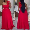 Casual Dresses Sexy Slim Waist Hollow Wrapped Women Clothing Large Hem Lace One Shoulder Red Dress Ladies Wedding Party Formal Garment