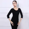 Bühnenkleidung Erwachsene Frauen Latin Dance Kostüm Basic Top Kurzarm und langes T-Shirt Moderne Ballsaal Performance Training Kleidung