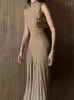 Casual Dresses Knitted High Neck Slim Fit Sexy Dress With Torn Hem Elegant Partywear Bodycon Sleeveless Tank Maxi For Women Streetwear