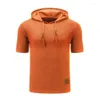 Erkek Sweaters 8 Renk! 2024 Örme Sweater Kısa Kollu Nefes Alabilir Kapşonlu Düz Renk Waffle T-Shirt Üst