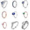 100% Plata de Ley 925 Silver Blue Zircon Crown Rings for Women Rose Gold Plated Rings utsökta bröllopsdagsmycken gåva