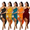 Vestidos casuales elegante Higt Split borla halter mini vestido mujeres trajes sexy verano playa desgaste asimétrico streetwear correa de espagueti