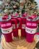 DHL 1:1 Co Brand Winter Pink Parade Traget Red 40 once H2.0 Bicchieri in acciaio inossidabile con manico in silicone Coperchio e cannuccia Tazze per auto da viaggio Bottiglie d'acqua 0126