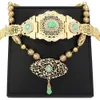 Sunspicems Algeria Morocco Bride Jewelry Sets Gold Color Long Pendant Mecklace Caftan Belt Pink Mintgreen Crystal Body Jewelry 240110