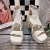 Sandalias 2024 zapatos de moda cómodos mujeres tacones altos verano dulce boda blanco y negro hecho a mano