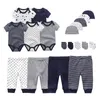 Baumwolle Solid born Baby Sets Unisex BodysHosenHüteHandschuhe Mädchen Jungen Kleidung Kurzarm Roupas de bebe 240110