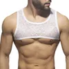 Débardeurs pour hommes Hommes Sexy Transparent avec motif de fleurs Crop Top Sous-vêtements Col rond sans manches Poitrine Muscle montrant des réservoirs Clubwear