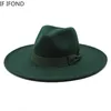 BERETS 2022 NEW BRITISH STYLE MEN MEN WINTER FERT FERDORAS CAP 9.5cm Bigh Brim Derby Wedding Church Jazz Hats