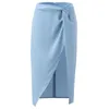 Skirts Women Asymmetrical Side Split High Waist Skirt Satin