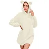 Women's Sleepwear Pajamas Dresses For Women Plush Hooded Casual Winter Warm Long Sleeve Fuzzy Fleece Cute Bear Ear Nightgown