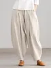 Pantalon sarouel en coton et lin pour femmes, Simple et décontracté, jambes larges, taille élastique, bouffant Vintage, surdimensionné, 2024