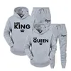 Lover outfit sin drottning eller hans kung tryckt spårdräkter par hoodies kostymer huva tröja och svettbyxor två stycken set s-4xl 240111