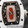 RichardMiler Luxury Wristwatches Mechanical Watch Chronograph Richardmill RM0701 Red Lip White Ceramic Side Rose Gold Disc Full T Diamond Diameter 4566 3140 TE09