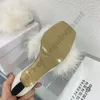 2024 Furry Square head Slippers MM6 teddy flat fluffy slipper sandals letters Paris French Sandal Flat non-slip plush women shoe Black red blue white pink with box