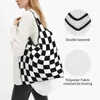 Boodschappentassen Check Black Twist Kruidenier Tote Bag Dames Aangepaste geometrische dambord schouder Shopper Handtas met grote capaciteit