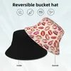 Berets lábios impressão reflexiva balde chapéu marcas vermelhas reversível streetwear pescador chapéus clássico impresso sol