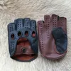 Yüksek kaliteli erkekler yarım parmak eldivenleri gerçek deri orijinal keçi eldivenleri moda erkekler nefes alabilen erkek sürüş eldivenleri 240111