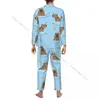 Homens sleepwear mens pijamas define casa ternos bonito capybara laranjas mar natação solto homewear de manga comprida casual