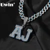 Necklaces UWIN Custom Regular Script Name Pendent Necklaces Iced Out Baby Blue Cubic Zircon Letter Charms Fashion Hip Hop Jewelry for Gift