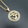 Hiphop Round Indian Yoga Pendant With Rope Chain Golden Color 14k Yellow Gold Ohm Hindu Buddhist Aum Om Halsband Indien smycken