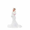 Mjuk hud - Friendly Women's Lace Maternity Clothing European Style Kortärmad lång kjolfotografering Flight Sleeve Dress 240111