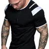 Camiseta masculina verão manga curta camiseta em torno do pescoço ombro cor combinando casual esportes masculino algodão sólido