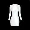 Women's Swimwear Sexy Women Oil Glossy High Neck Long Sleeves One Step TIGHT Skirt Elastic Sports Smooth Dress Buttocks Nightdress