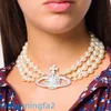 2024designer Western Empress Dowagercollana La stessa perla a tre strati di diamanti Saturno di West Net Hong'an è una collana semplice e bella