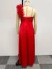 Robes décontractées Sexy Slim taille creuse enveloppée femmes vêtements grand ourlet dentelle une épaule robe rouge dames fête de mariage vêtement formel