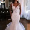 Fulllace off spalla sirenetta sposa illusione avorio da sposa per donne nere ragazze abiti da matrimonio tulle abito da sposa in stile semplice d068 407