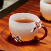 Tassen Untertassen Jade Teetasse hochwertige Emaille Farbe weißes Porzellan Teetasse farbige Glasur mit Griff Master Set