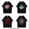 24SS MEN TシャツピンクヤングスーグSP5DE 555555 MANS女性品質発泡印刷スパイダーWebパターンTSHIRTファッショントップティーYA YASF0