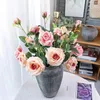 Dekorative Blumen, wartungsfreie Blume, realistischer künstlicher Rosenstrauß, 3 Köpfe, leuchtende Farben, Simulation, einfache Hochzeit