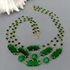 Kolyeler y.Ying 3 sıra yeşil kristal çerçeve set zinciri yeşil kedi göz cz set yeşim kolye 20 "