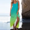 Vestidos casuais gradiente impressão verão solto boho praia vestido mulheres espaguete cinta férias cami maxi senhoras algodão camiseta tanque sundress