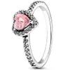 Autêntico anel de prata esterlina elevado vermelho verde azul rosa coração com cristal para mulheres presente de aniversário joias populares