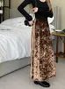 Rokken TingYiLi Herfst Winter Vintage Fluwelen Lang Voor Vrouwen Koreaanse Stijl Hoge Taille A-lijn Beige Zwart Bruin Rechte Maxi Rok