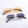 2024 Square Frameless Cut Edge Solglasögon för kvinnor, europeiska och amerikanska modeins stylefoton, trendiga solglasögon, personliga små glasögon