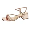 Sandálias Cristal Salto Alto Sapatos 2024 Mulheres Elegante Open Toe Dress Party Chunky Slingback Bombas Verão Mujer Zapatos