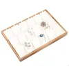 Display Bamboo Pu Jewelry Pendant Tray Halsband Lagringsmycken Organiser Tray Holder Showcase For Drawer 18Grids