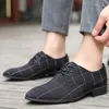 Homens Clássicos Sapatos De Negócios Homem Vestido Sapatos Moda Coréia Apontou Toe Lace-Up Formal Sapatos De Casamento Homens Preto Treliça 999 240110