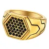 Mens Signet Geometric Simple Black Crystals Ring 14K Yellow Gold Sier/Golden Seal Jew 149