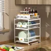 Kitchen Storage Multilevel Pull-Out Dish Rack Countertop Removable Carbon Steel Seasoning Bottle Under Sink Shelving