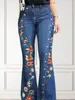 Джинсы женские расклешенные брюки с высокой талией тонкие джинсовые повседневные шикарные винтажные узкие брюки Y2K модные джинсы с цветочной вышивкой на пуговицах